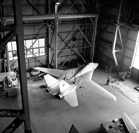 F-14A Fighter Model Being Lifted in Wind Tunnel Facility