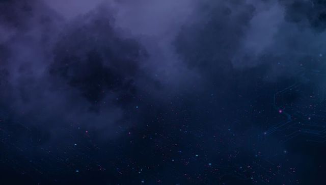Neon nebula and starfield with faint circuit overlay for futuristic tech backgrounds