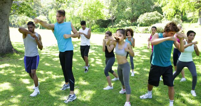 Group Outdoor Fitness Boxing Class in Park - Download Free Stock Images Pikwizard.com