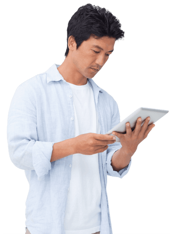 Transparent Image of Man Engaged with Digital Tablet - Download Free Stock Videos Pikwizard.com