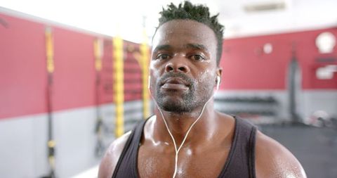Focused African American Man After Intense Gym Workout