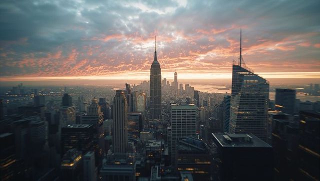 Majestic New York City Skyline at Sunset with Empire State Building