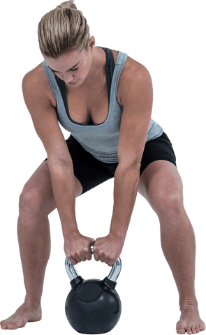 Transparent Active Woman Lifting Kettlebell for Fitness Training