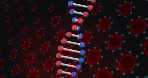 Futuristic DNA Strand Over Virus Cells in Digital Abstract