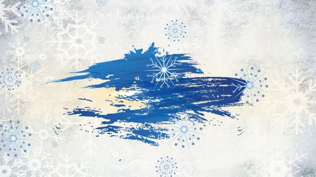 Blue paint splash on white background with snowflakes evoking winter holiday spirit, great for Christmas and festive themes. Useful for holiday greetings, promotional materials, and artistic winter designs.