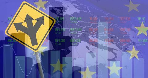 European Union Financial Data Analysis with Road Sign Symbol - Download Free Stock Images Pikwizard.com