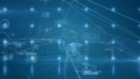 Futuristic Interface with Digital Cityscape and Sprinting Athlete