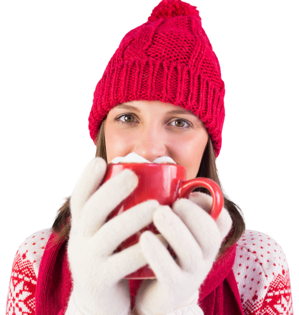 Happy Woman in Transparent Background Holding Mug, Wearing Winter Clothes - Download Free Stock Videos Pikwizard.com