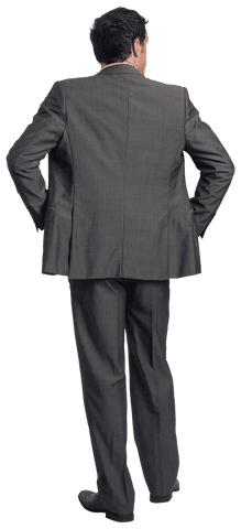Rear View Businessman with Hands on Hips Wearing Grey Suit on Transparent Background - Download Free Stock Videos Pikwizard.com