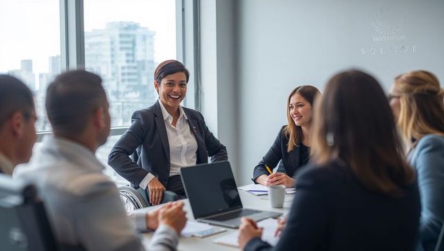 Professional Businesswoman in Wheelchair Leading Corporate Meeting