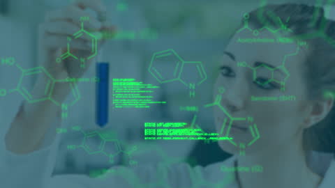 Female Scientist Analyzing Chemical Reactions and Data
