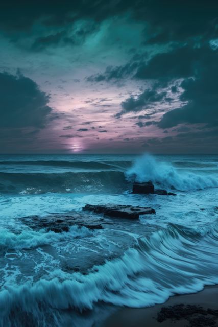 Striking Coastal View During Twilight with Crashing Waves - Download Free Stock Images Pikwizard.com