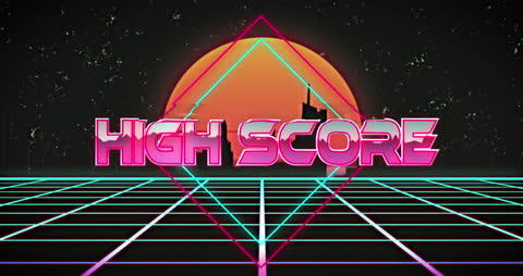 Retro High Score Animation on Neon Grid Background