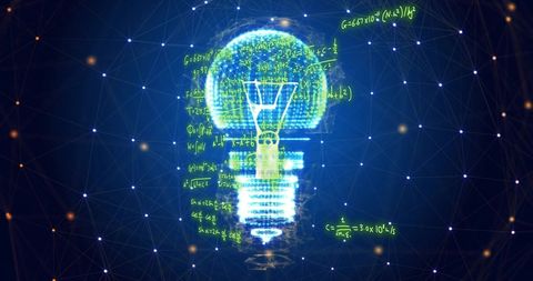 mathematical equations on digital light bulb with network connections - Download Free Stock Images Pikwizard.com