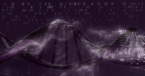 Glowing Digital DNA Double Helix Waving Through Binary Data for Genomics and Tech