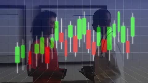 Professionals Collaborating with Financial Candlestick Data
