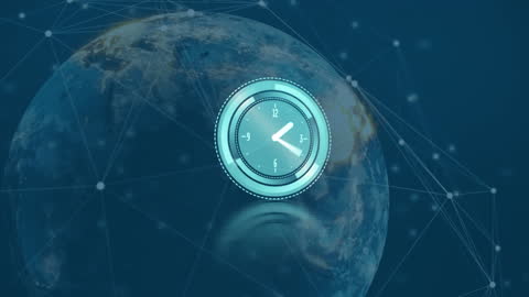 Conceptual Digital Clock Overlay on Global Network
