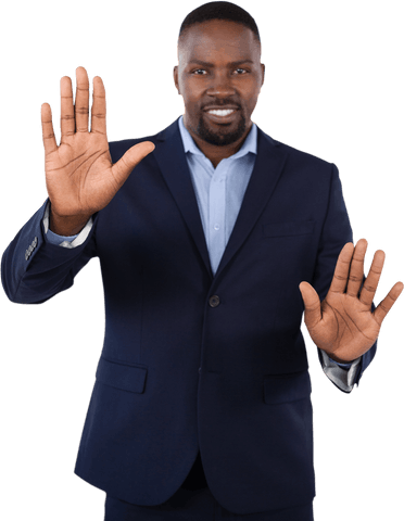 businessman smiling and touching transparent screen gesture - Download Free Stock Videos Pikwizard.com