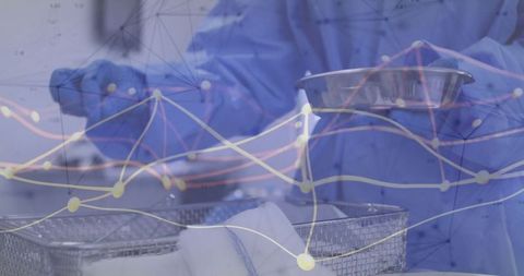 Healthcare Worker Arranging Sterile Equipment with Network Overlay