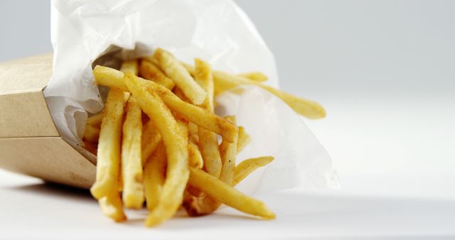 Close-Up of Crispy French Fries in Paper Box on White Background - Download Free Stock Images Pikwizard.com
