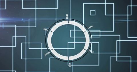 Futuristic HUD Circular Data Gauge Over Neon Circuit Grid Digital Interface Dashboard