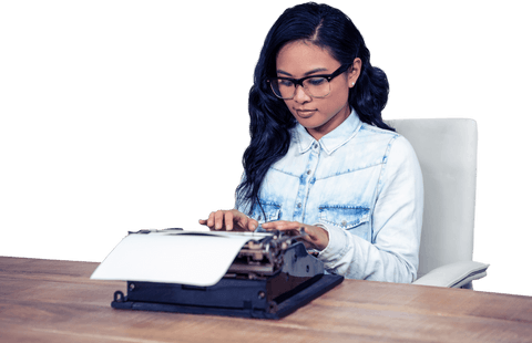 Transparent Office Moment with Woman Typing on Vintage Typewriter - Download Free Stock Videos Pikwizard.com