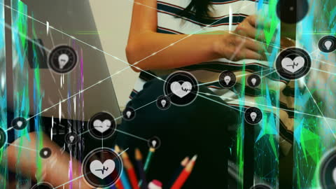 Social Media and Communication Interface with Businesswoman