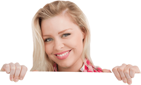 Smiling Blonde Woman Holding Blank Transparent Sign Template - Download Free Stock Videos Pikwizard.com