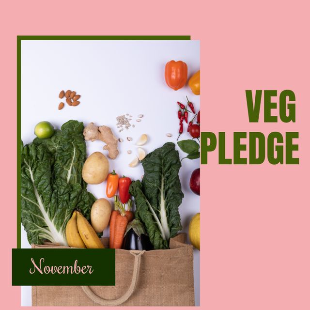 Healthy Veg Pledge with Colorful Fresh Produce and November Tag from ...