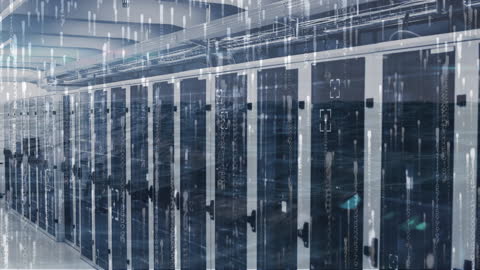 Digital Data Servers With Flowing Binary Code Overlay