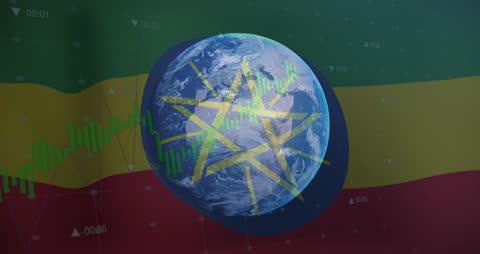 Global Business and Data Processing with Ethiopia Flag Overlay