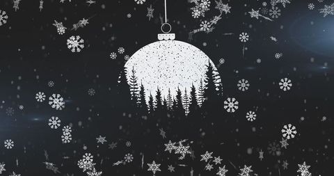 Christmas Bauble with Snowflakes and Forest Silhouette
