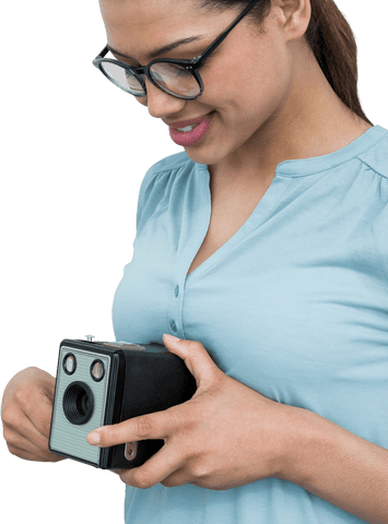 woman posing with vintage camera transparent background - Download Free Stock Videos Pikwizard.com