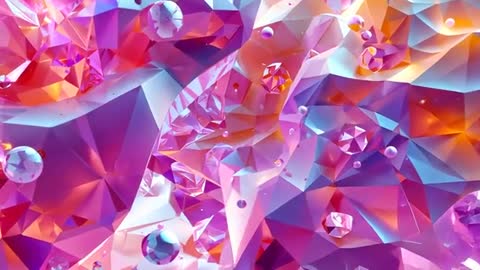 Colorful Abstract Crystal Surfaces Shifting Across Digitally Rendered Scene