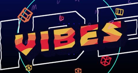Vibrant 'vibes' typography with abstract background