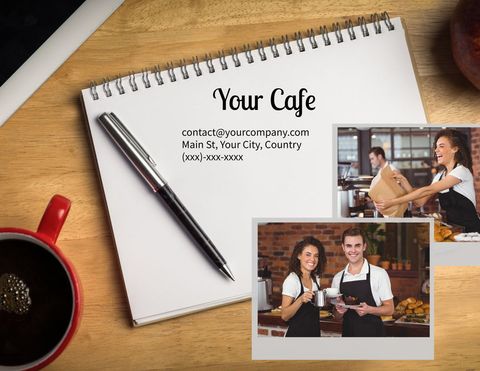 cozy café vibe contact card with warm coffee - Download Free Stock Templates Pikwizard.com