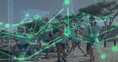 Active kids in technology-themed outdoor sport activity