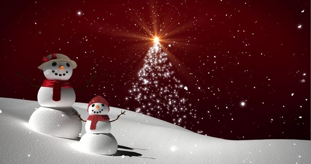 Winter Wonderland with Snowmen and Sparkling Christmas Tree - Download Free Stock Images Pikwizard.com