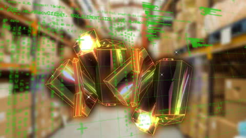 Digital Data Processing Overlays Crystal Shapes in Warehouse