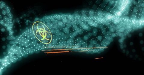 Abstract biohazard symbol in futuristic particle wave