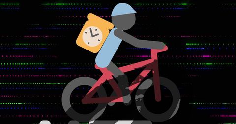 Delivery Cyclist with Clock Background in Dynamic Motion - Download Free Stock Images Pikwizard.com