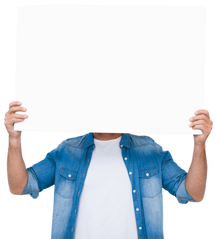 Man in Denim Shirt Holding Transparent Blank Sign - Download Free Stock Videos Pikwizard.com