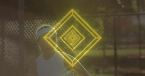 Focused Tennis Athlete on Sunlit Court with Neon Effect