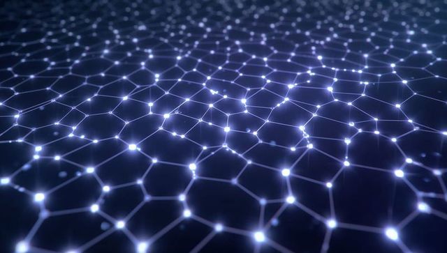 Pulsing Hexagonal Network Receding Diagonally with Glowing Nodes in Futuristic Neon Grid