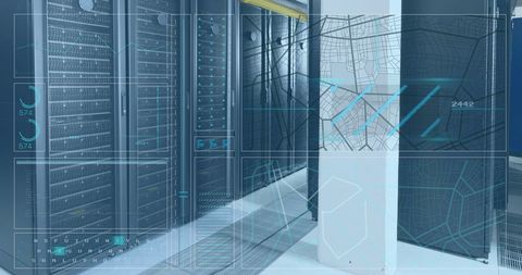 Futuristic Digital Interface Overlaying Data Center Servers - Download Free Stock Images Pikwizard.com
