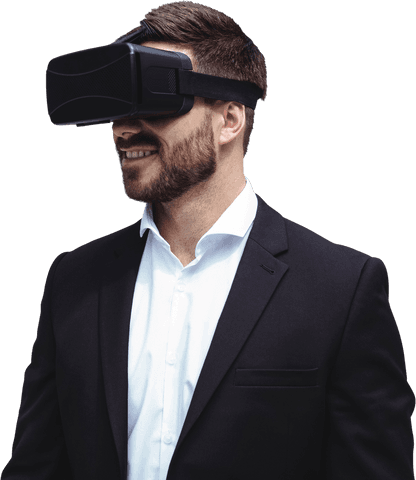 smiling businessman using virtual reality glasses in transparent background - Download Free Stock Videos Pikwizard.com