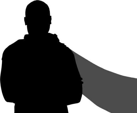 Transparent silhouette of male sportsman on white background