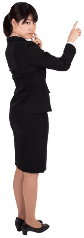 Transparent Asian Businesswoman Pointing Finger Up Focused Professional