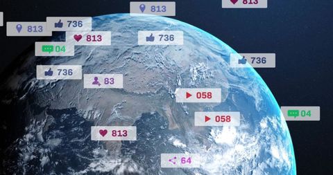 Earth in space with social media notifications overlay