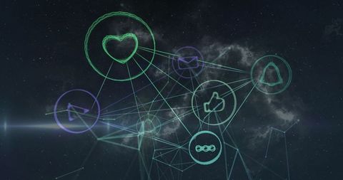 Abstract Digital Network Symbols Navigating Space